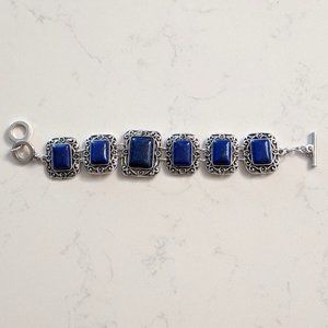 Silver and lapis bracelet antique style inlaid